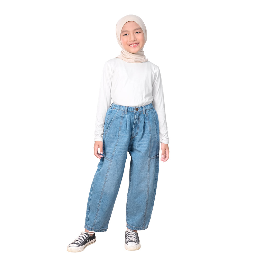 REIKO BARREL JEANS PANTS - LIGHT BLUE DENIM