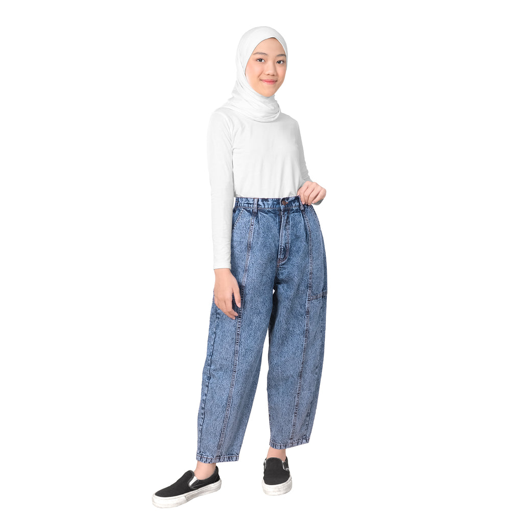 REIKO BARREL JEANS PANTS - STONEWASHED BLUE