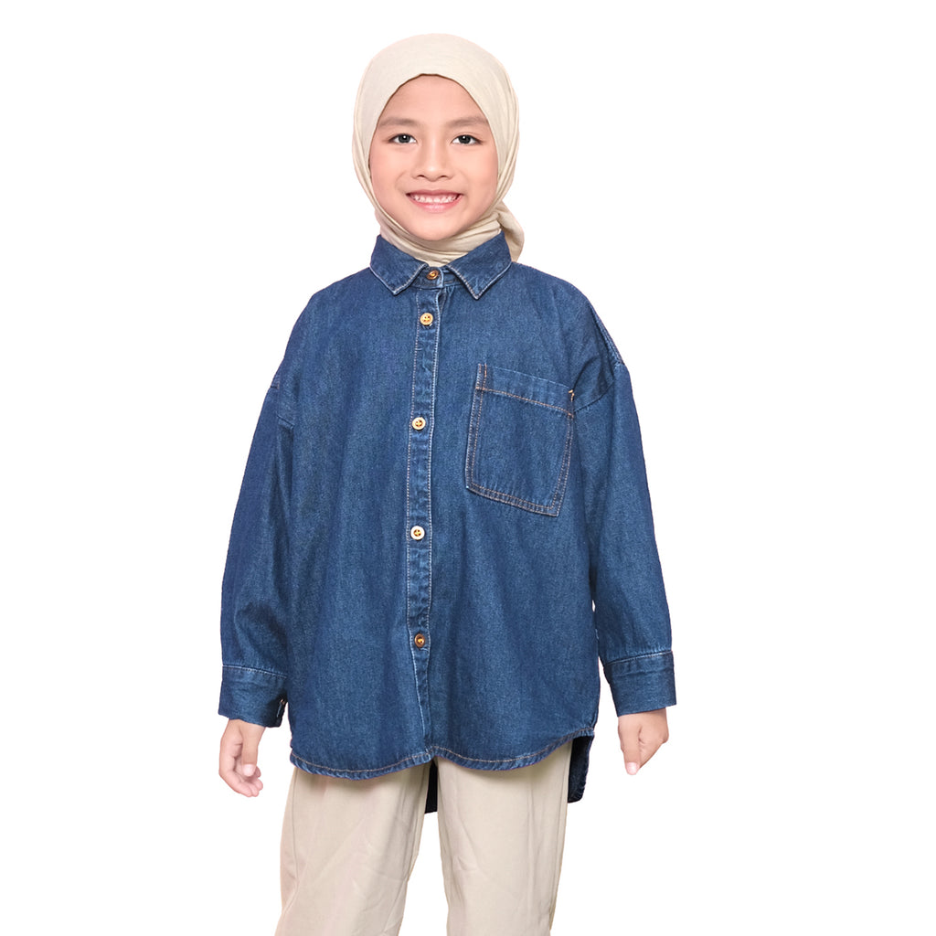 GEO OVERSIZED DENIM SHIRT - BLUE DENIM