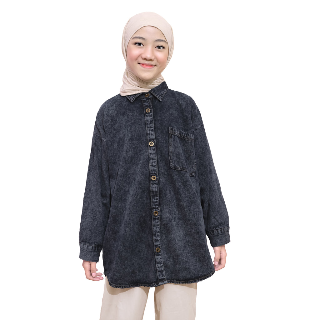 GEO OVERSIZED DENIM SHIRT - SNOW BLACK