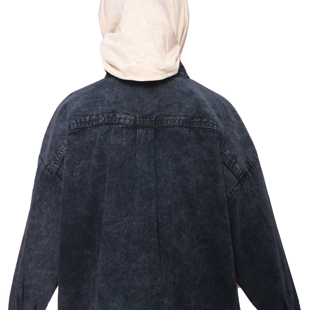 GEO OVERSIZED DENIM SHIRT - SNOW BLACK