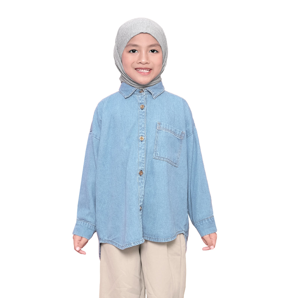 GEO OVERSIZED DENIM SHIRT - LIGHT BLUE