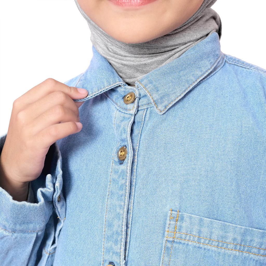 GEO OVERSIZED DENIM SHIRT - LIGHT BLUE