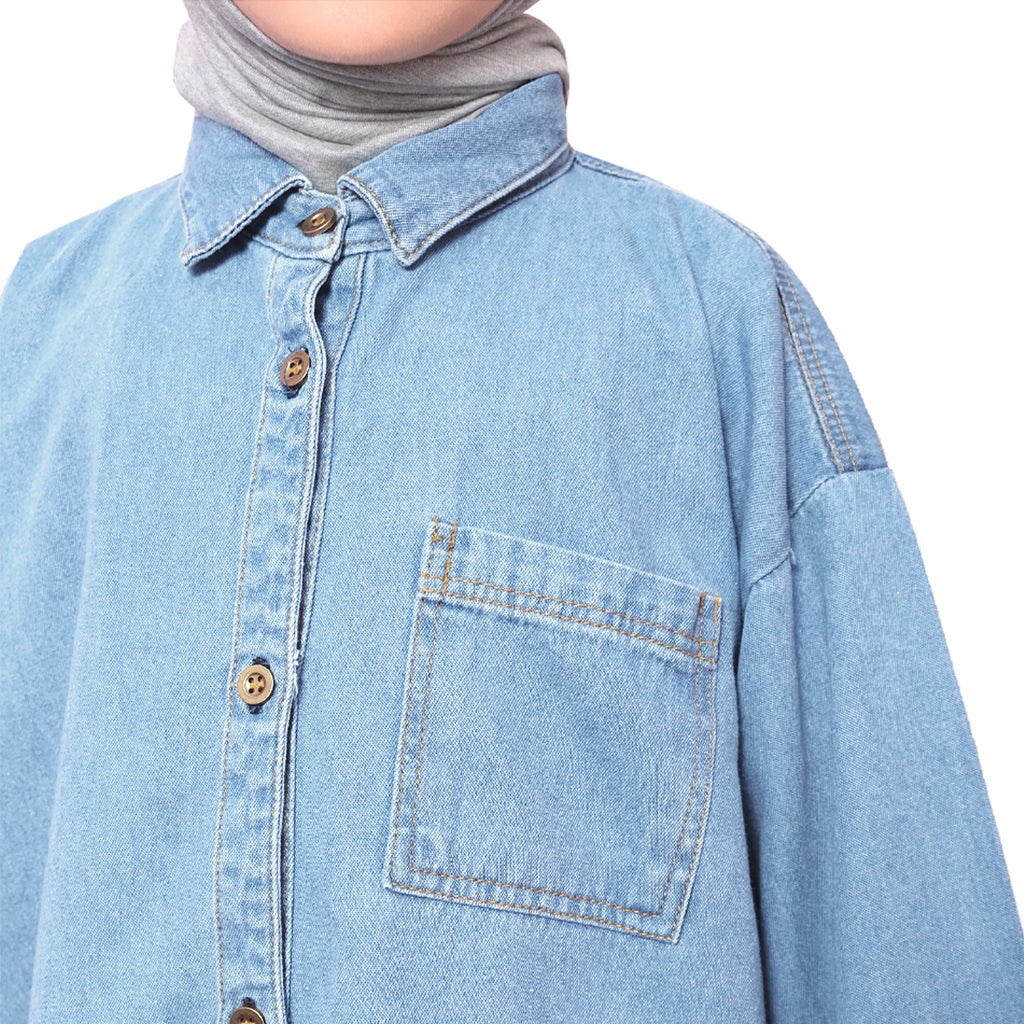 GEO OVERSIZED DENIM SHIRT - LIGHT BLUE