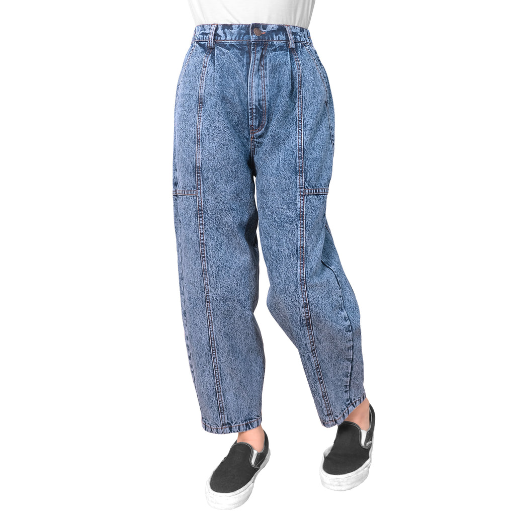 REIKO BARREL JEANS PANTS - STONEWASHED BLUE